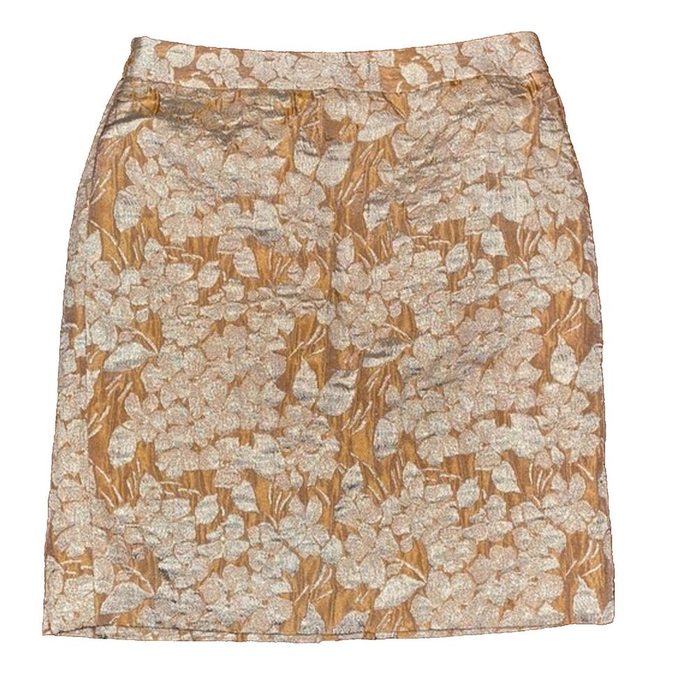 Talbots Pencil Skirt Womens Size 6P Copper Metallic Gold Brocade Cocktail